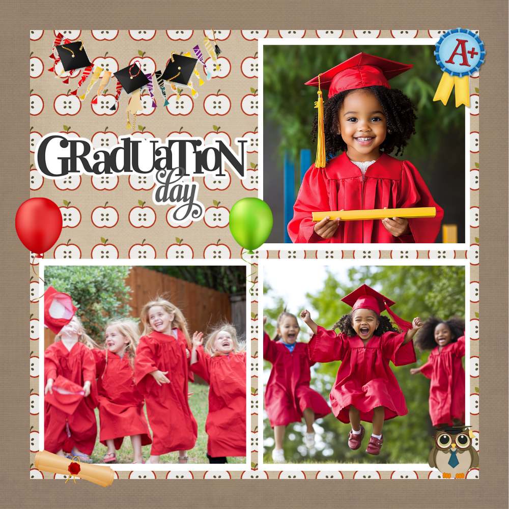 Preschoolers in graduation caps celebrating.