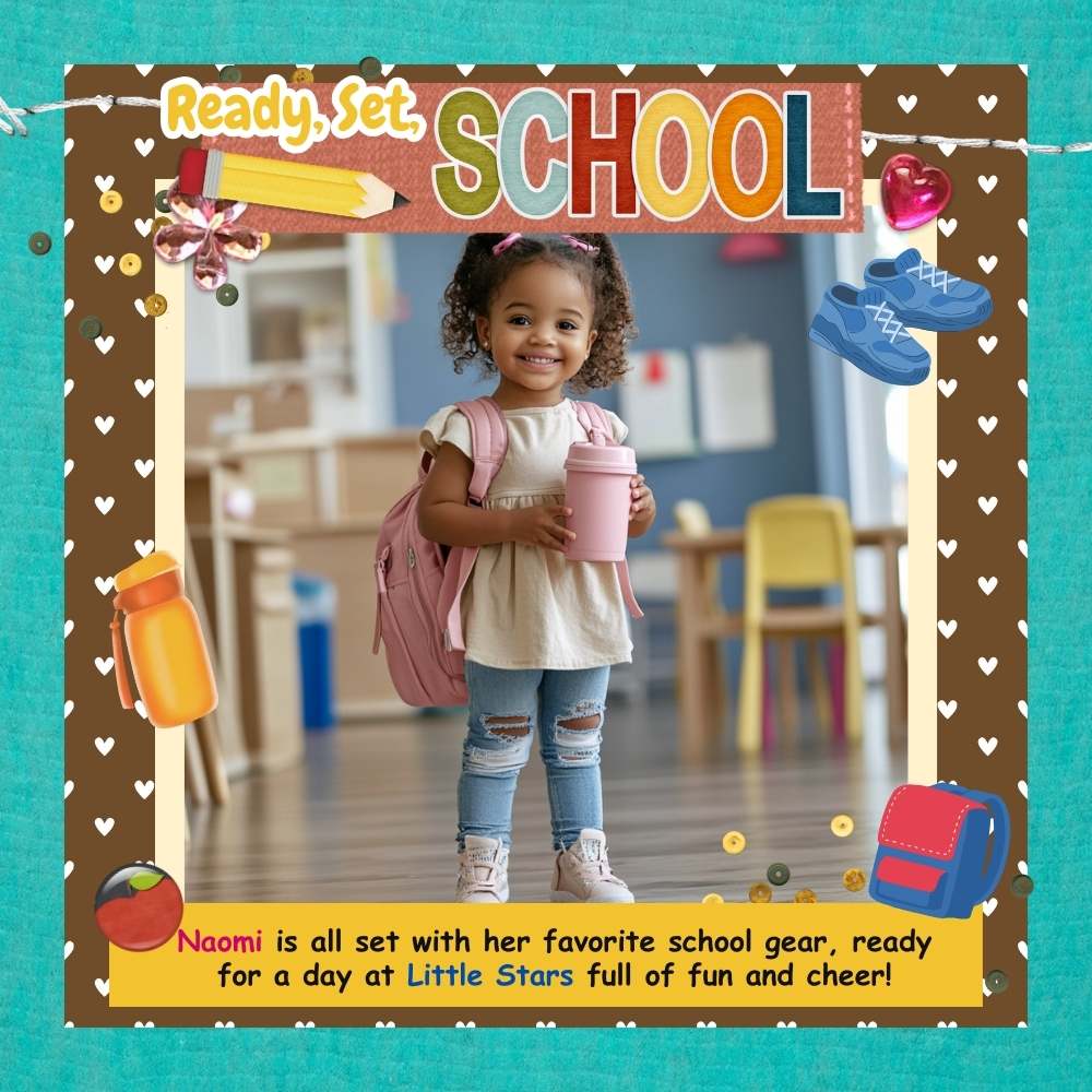 A happy child reading a book in preschool.