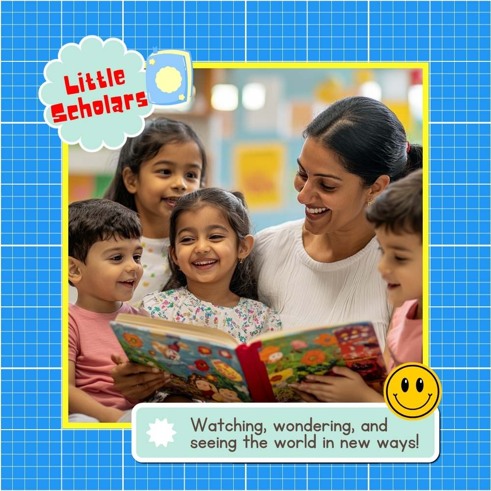 Smiling toddler engaging in preschool activities.